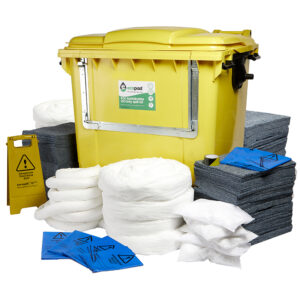 Eco Sustainable 1000L Oil Only Spill Response Kit 4 Wheel Drop Front PE Bin